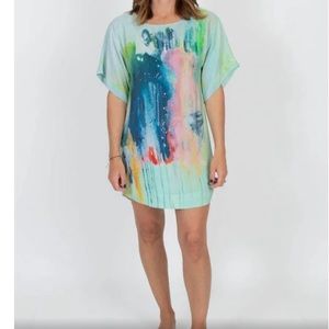Anthropologie Maeve Womens Watercolor Splatter Short Sleeve Shift Dress Medium